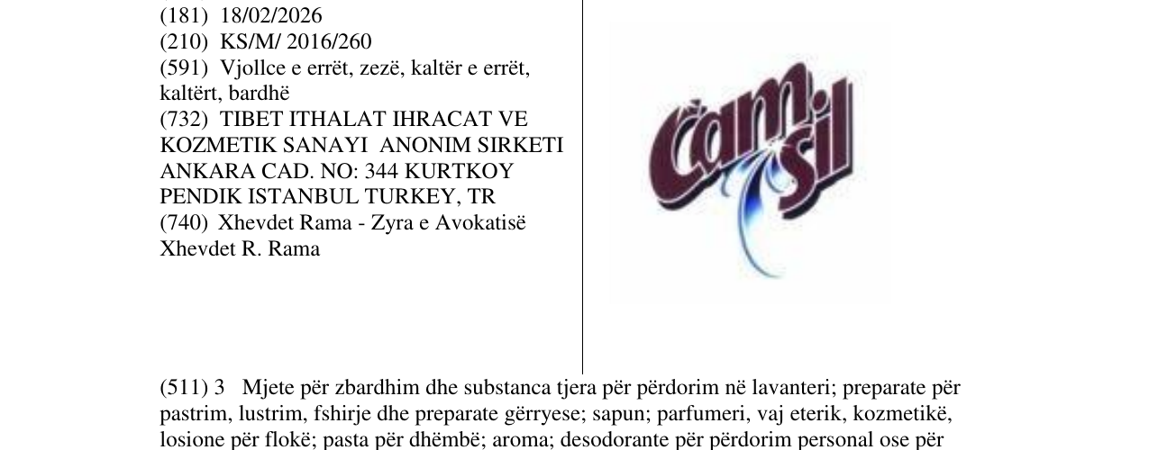 Zëri i markës Cam Sil në buletin