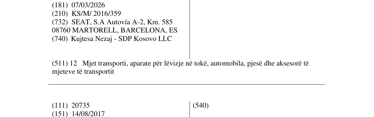 Zëri i markës SEAT IBIZA në buletin