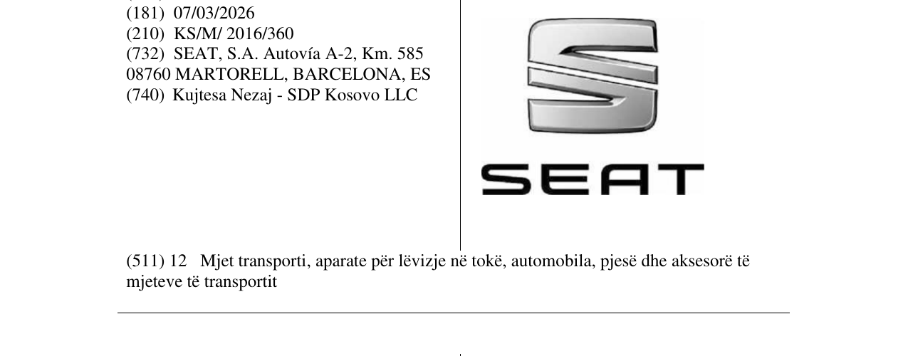 Zëri i markës S S E A T në buletin