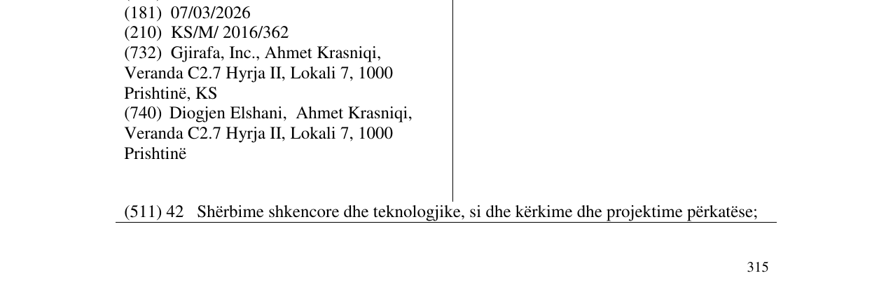 Zëri i markës GJIRAFA në buletin