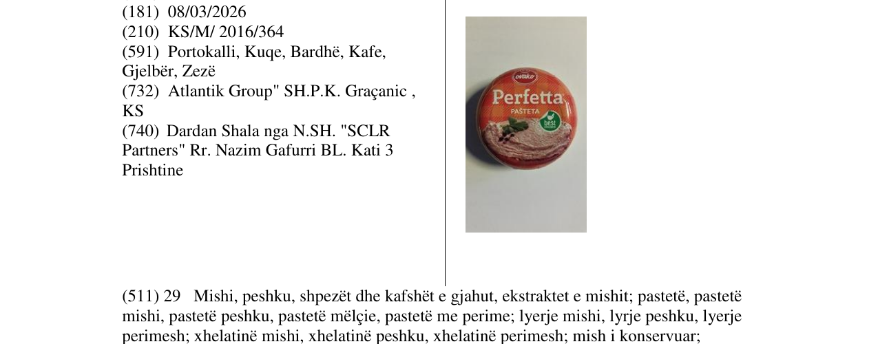 Zëri i markës Perfetta pasteta në buletin