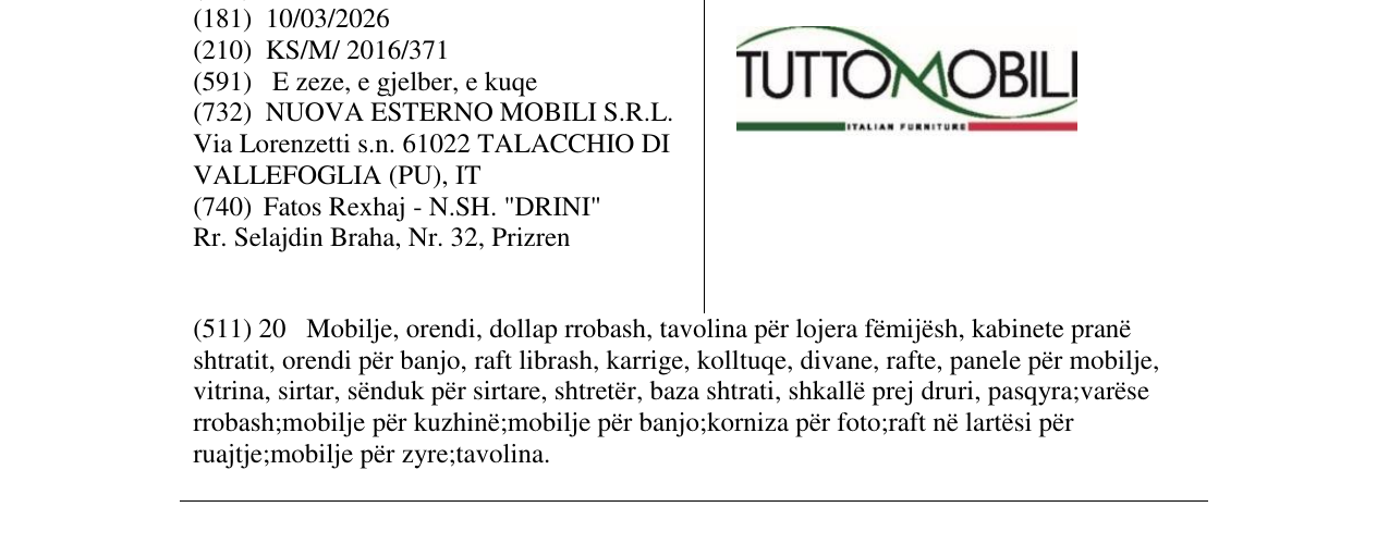 Zëri i markës TUTTOMOBILI në buletin