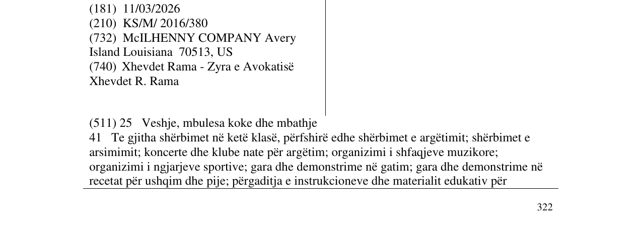 Zëri i markës TABASCO në buletin