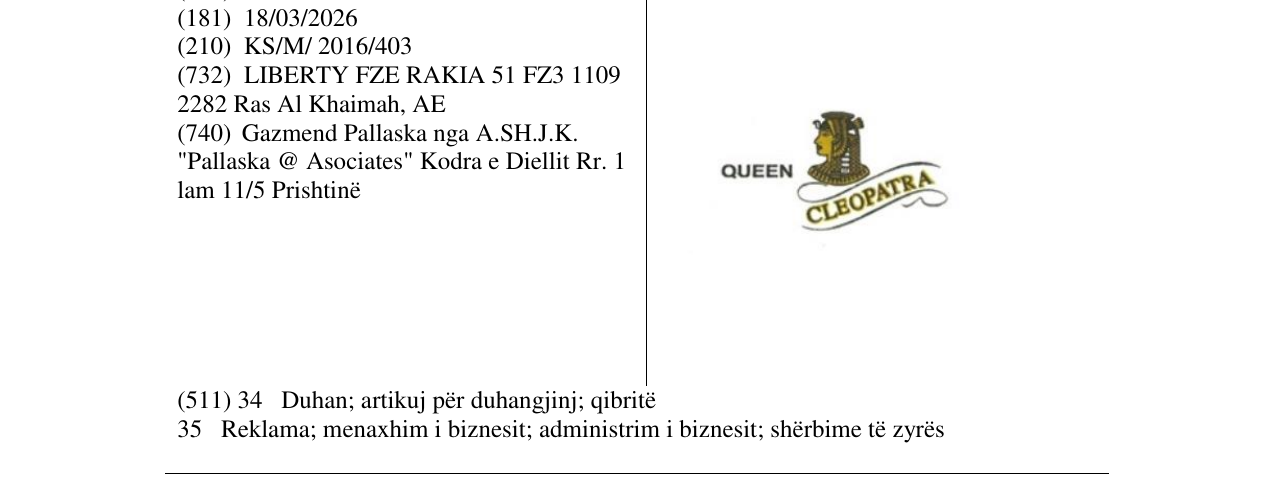 Zëri i markës QUEEN CLEOPATRA në buletin
