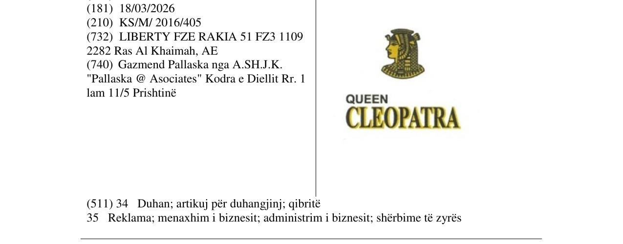 Zëri i markës QUEEN CLEOPATRA në buletin