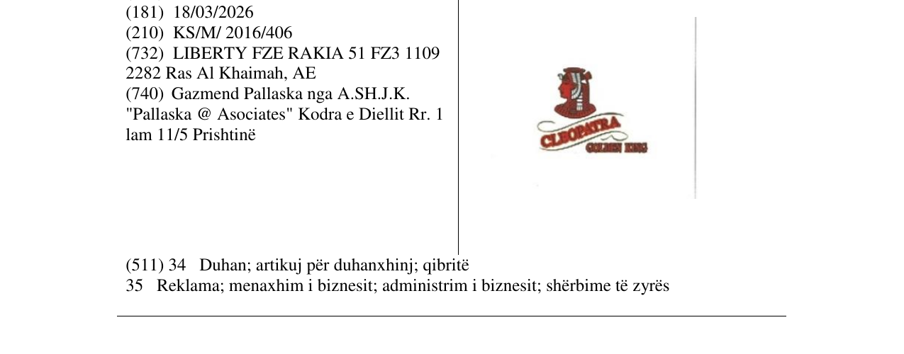 Zëri i markës CLEOPATRA GOLDEN KING në buletin