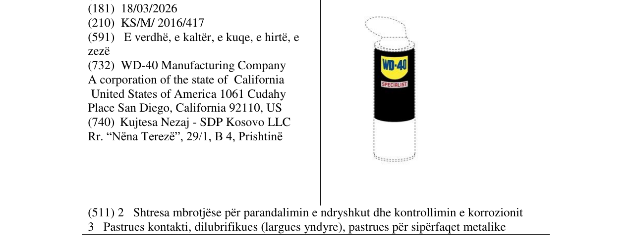 Zëri i markës WD-40 SPECIALIST në buletin