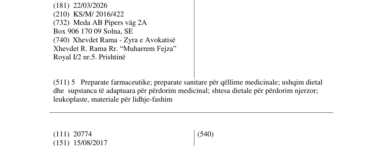 Zëri i markës Mestinon në buletin