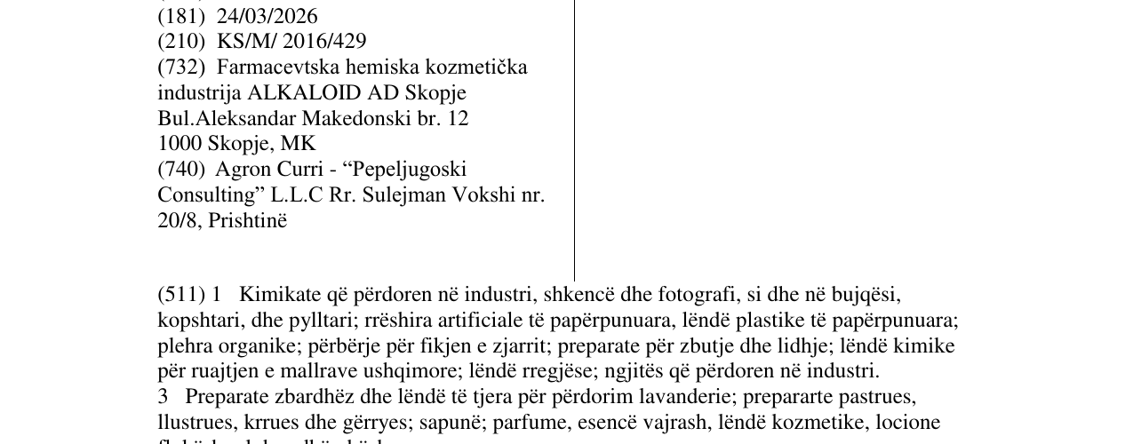 Zëri i markës ALKALOID në buletin