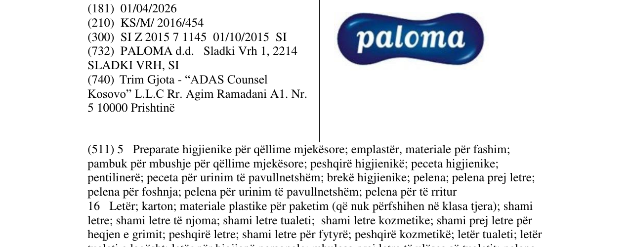 Zëri i markës paloma në buletin