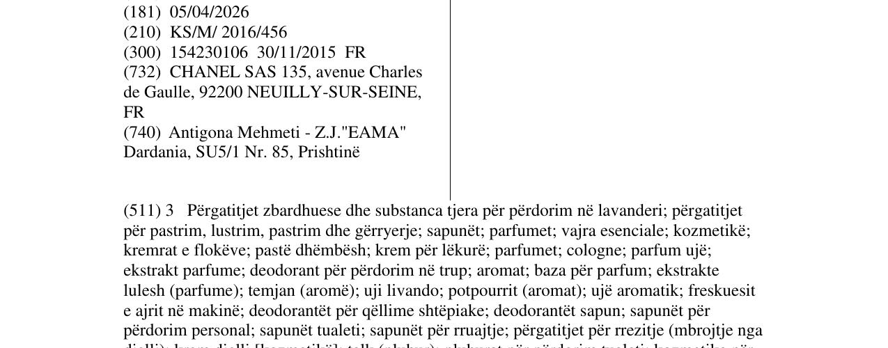 Zëri i markës GABRIELLE CHANEL në buletin