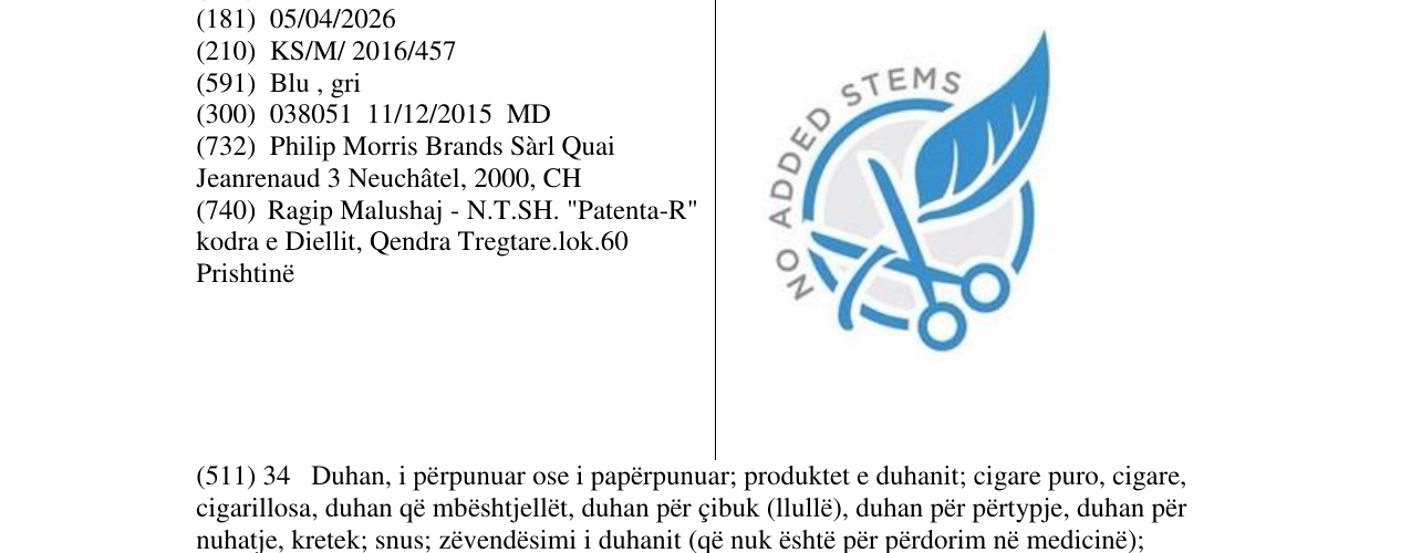 Zëri i markës NO ADDED STEMS në buletin
