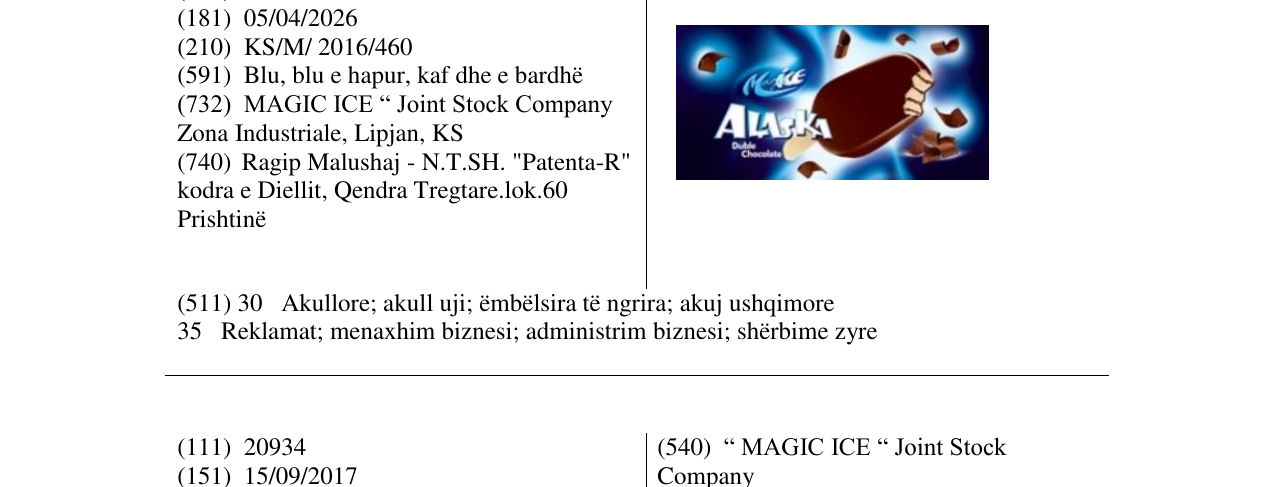 Zëri i markës ALASKA në buletin