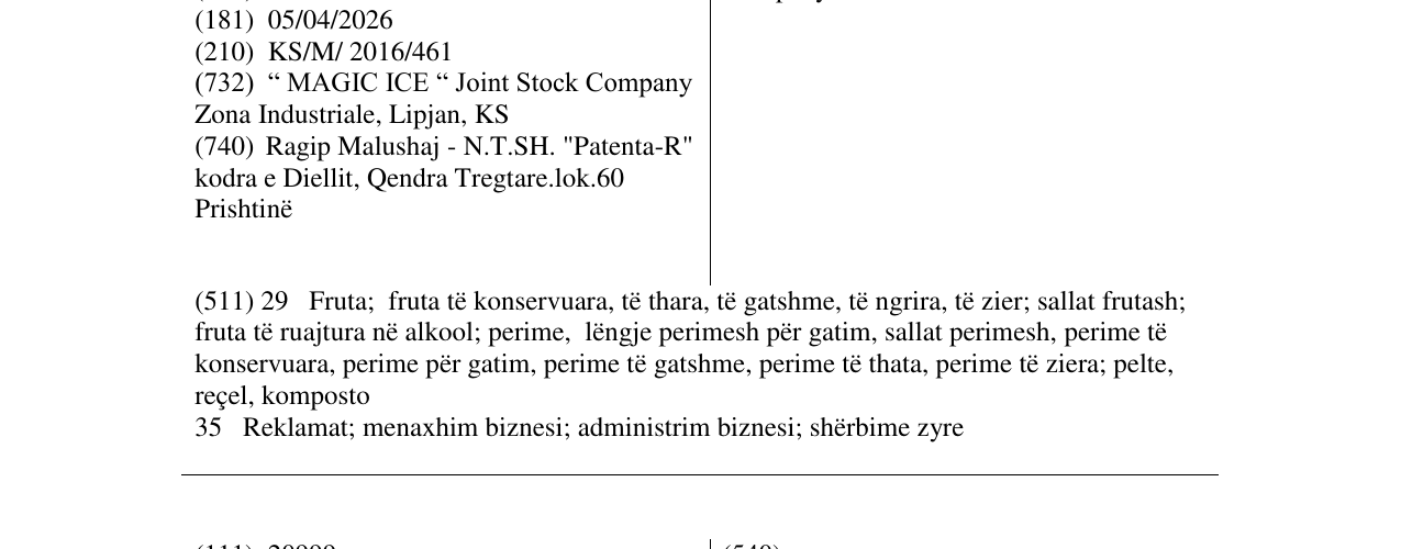 Zëri i markës “ MAGIC ICE “ Joint Stock Company në buletin