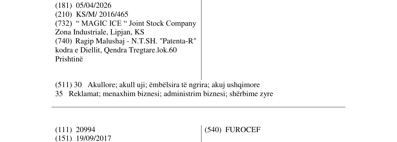 Zëri i markës Cacadu në buletin