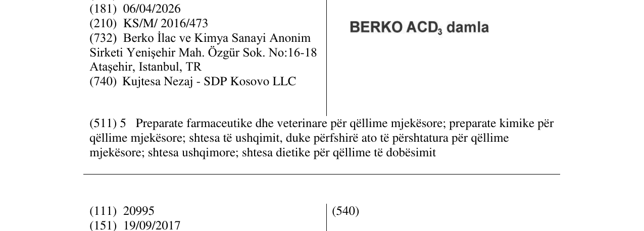 Zëri i markës BERKO ACD3 damla në buletin