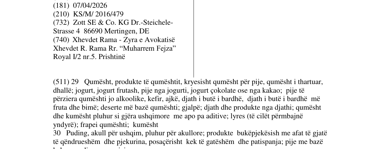 Zëri i markës Cremore në buletin