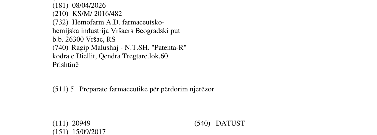 Zëri i markës DOLISTA në buletin