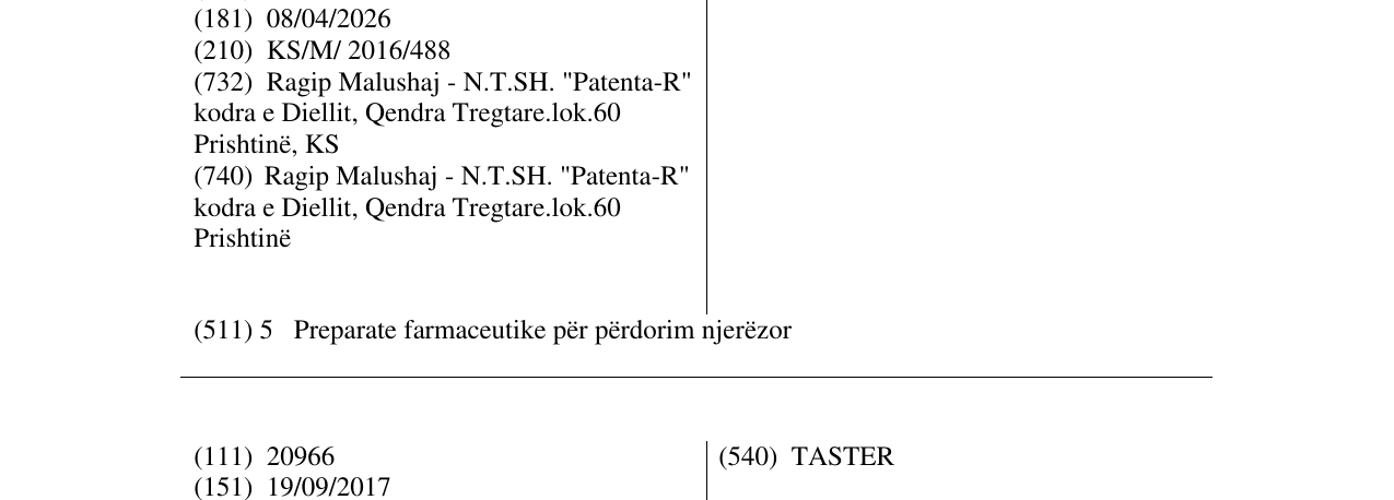 Zëri i markës DUTALFA në buletin
