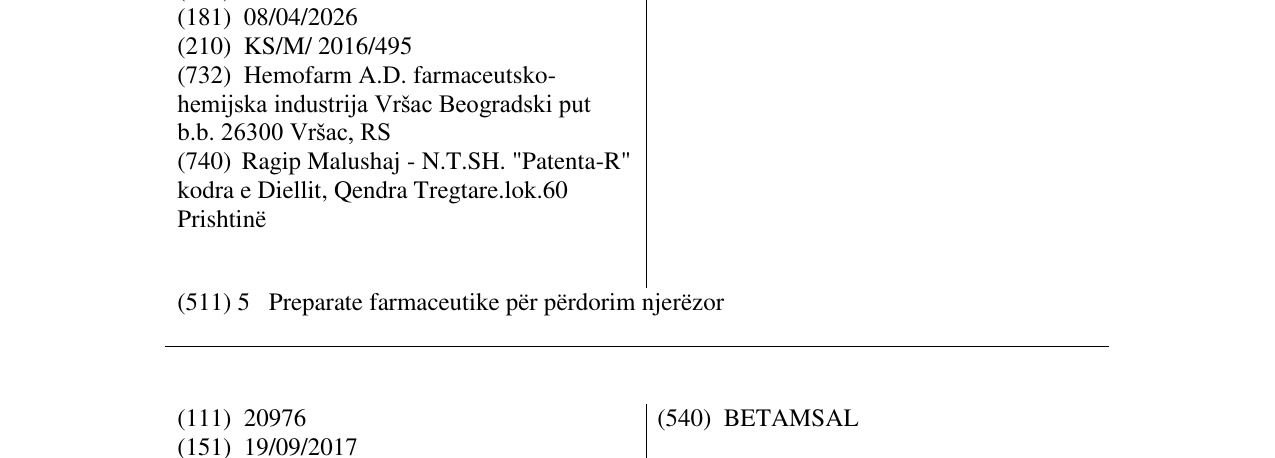 Zëri i markës CEFAPAN në buletin
