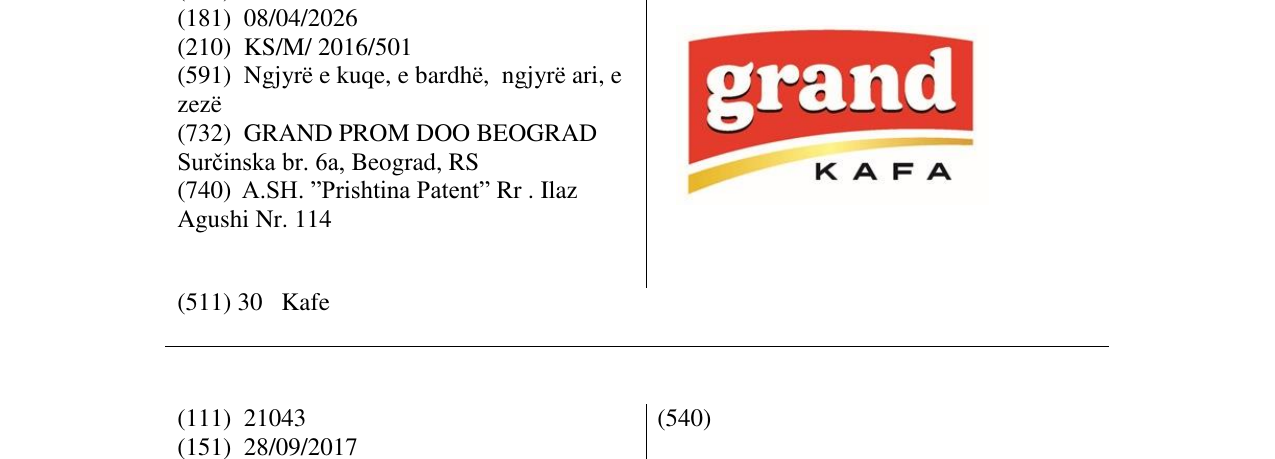 Zëri i markës grand KAFA në buletin