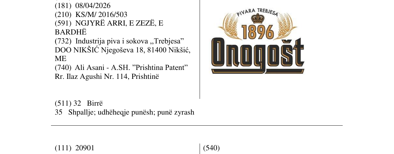Zëri i markës ONOGOŠT në buletin