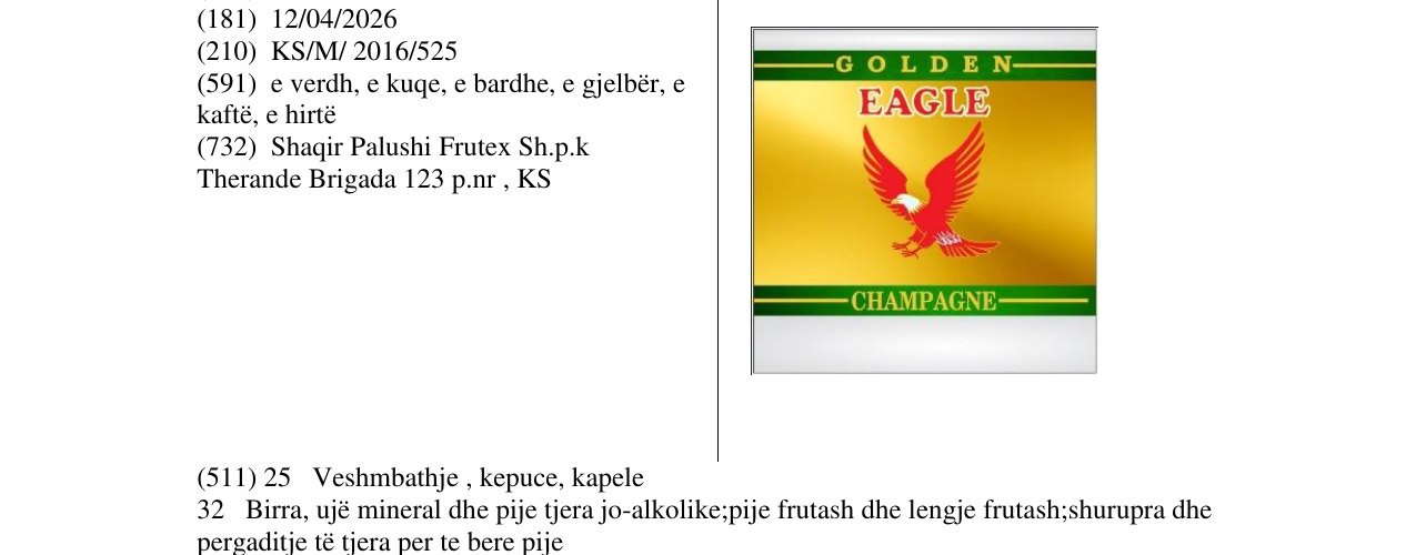Zëri i markës GOLDEN EAGLE CHAMPAGNE në buletin