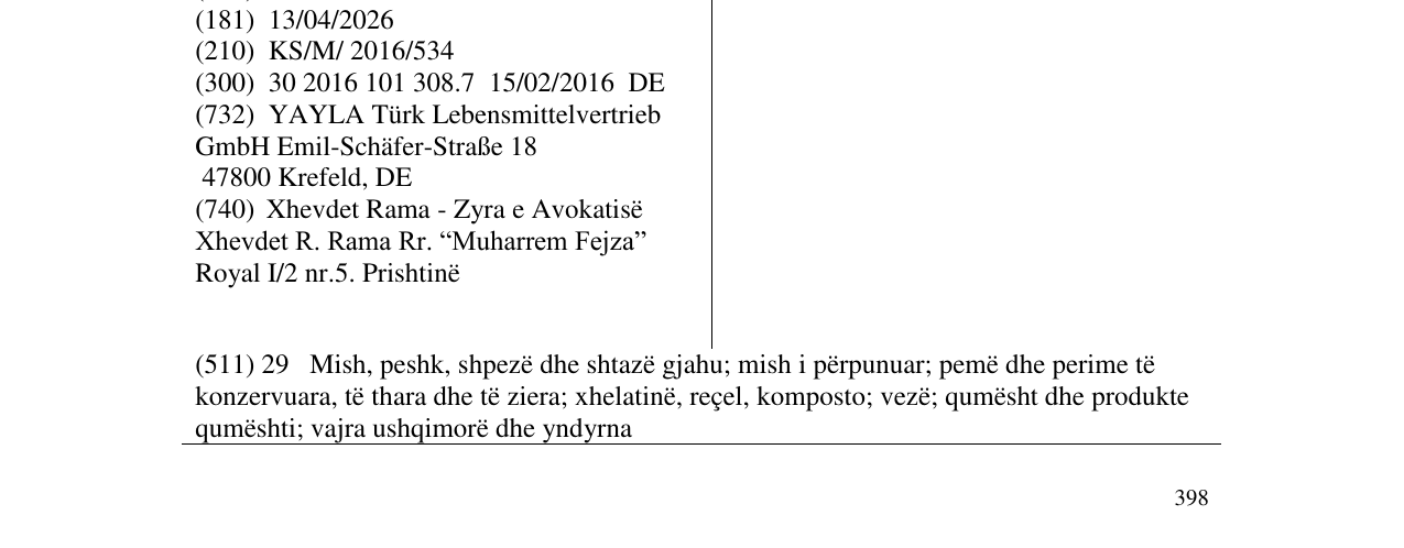 Zëri i markës YAYLA në buletin