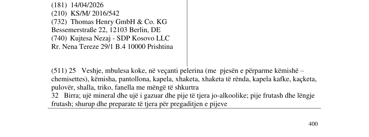 Zëri i markës THOMAS HENRY në buletin