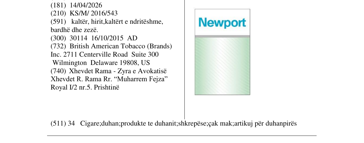 Zëri i markës Newport në buletin