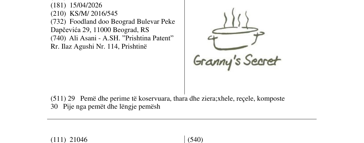 Zëri i markës Granny 's Secret në buletin