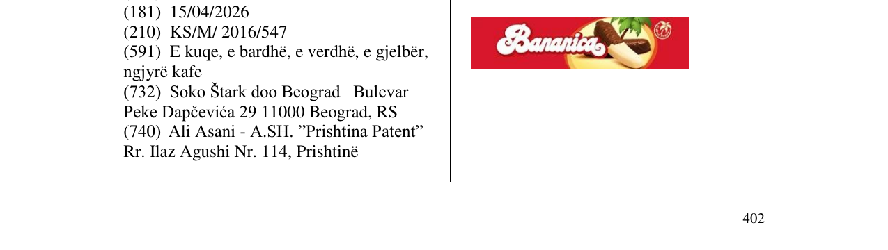 Zëri i markës Bananica në buletin