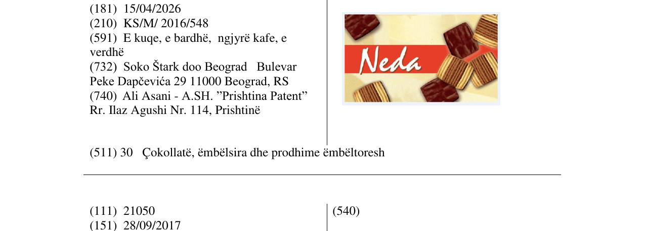 Zëri i markës Neda në buletin