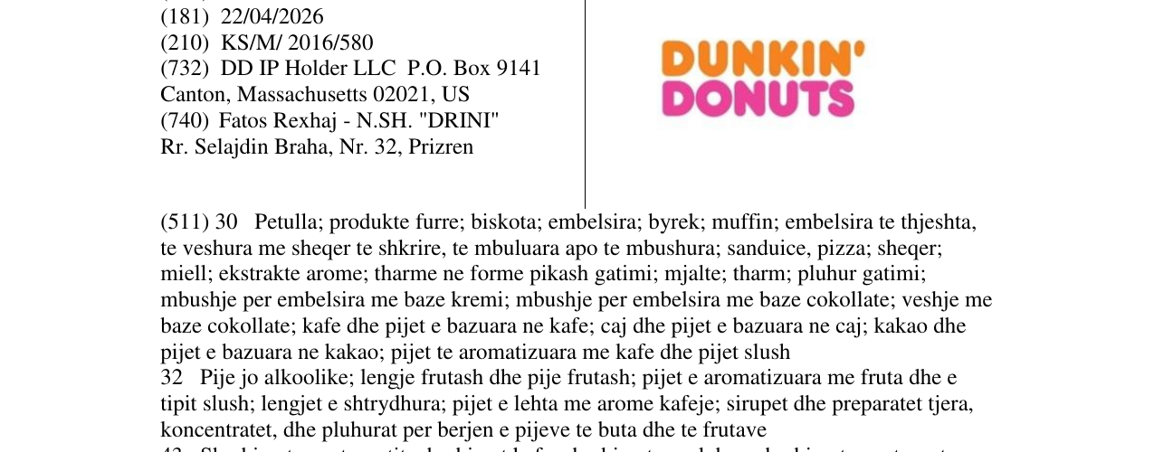 Zëri i markës DUNKIN' DONUTS në buletin