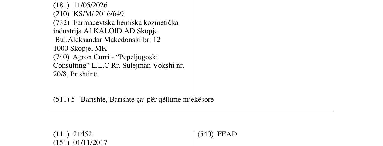 Zëri i markës ALKALAX në buletin