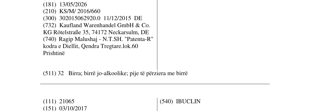 Zëri i markës TIBERIUS në buletin