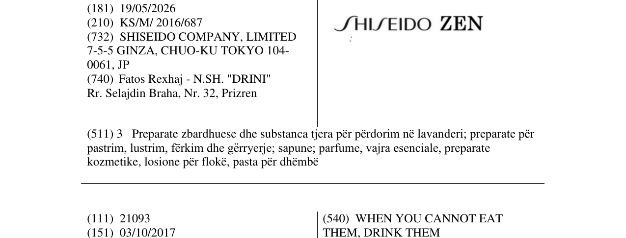 Zëri i markës SHISEIDO ZEN në buletin