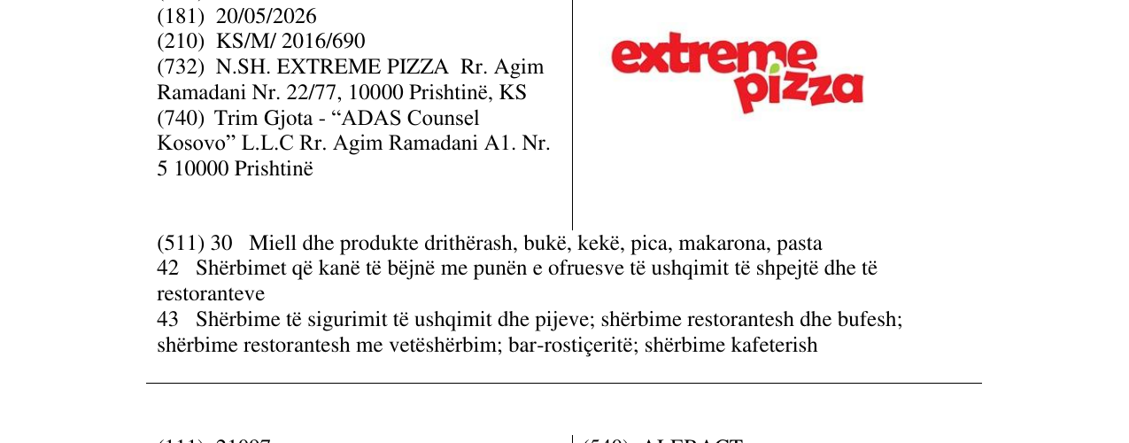 Zëri i markës extreme pizza në buletin