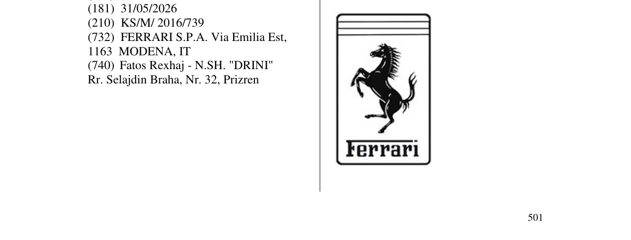 Zëri i markës Ferrari në buletin