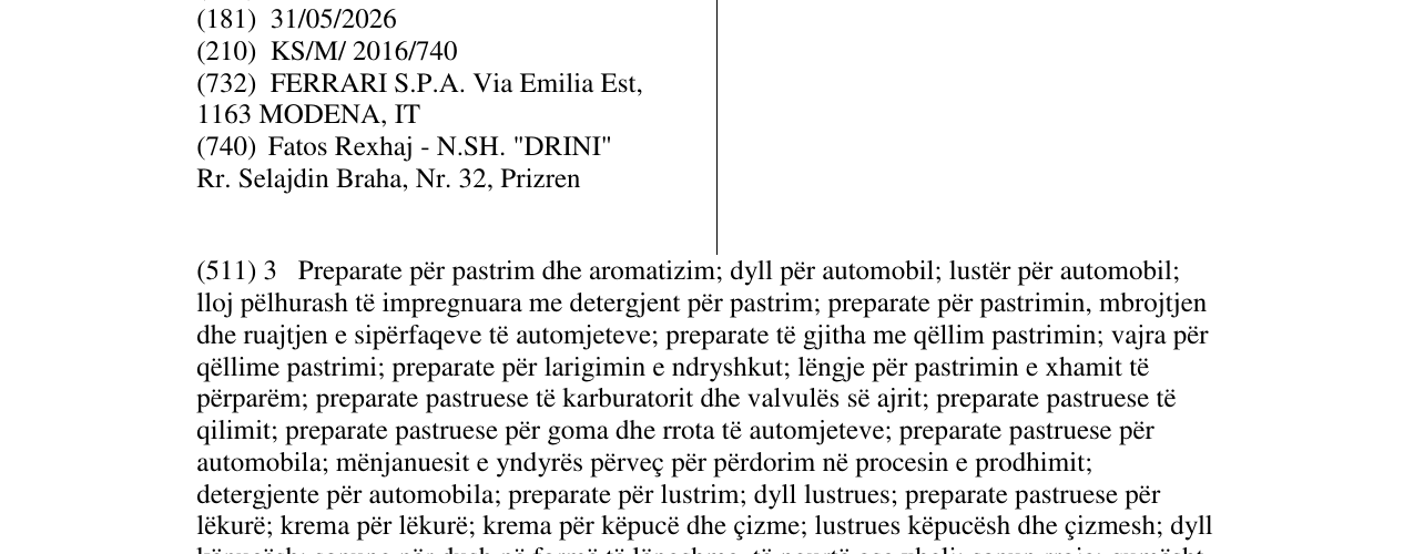 Zëri i markës Ferrari në buletin