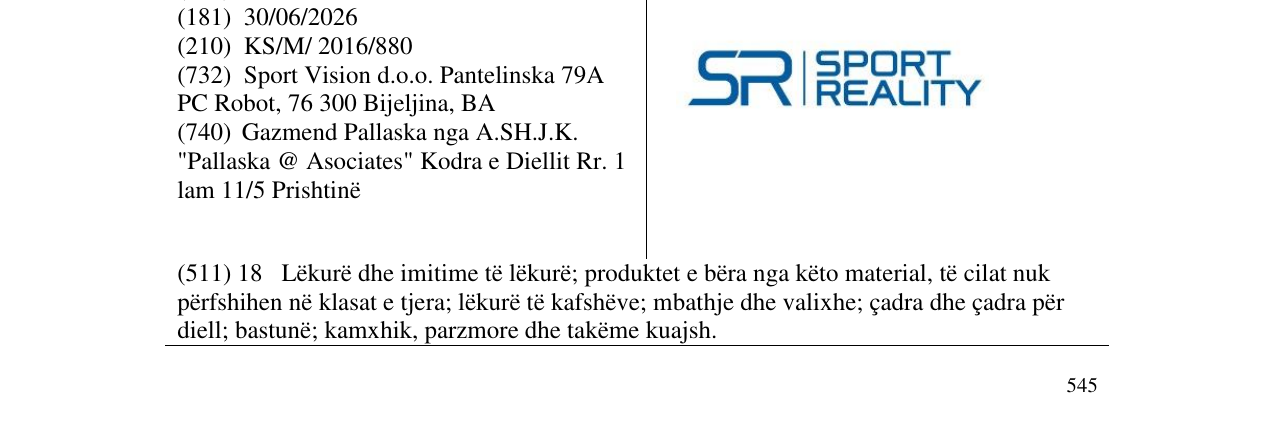 Zëri i markës SR SPORT REALITY në buletin