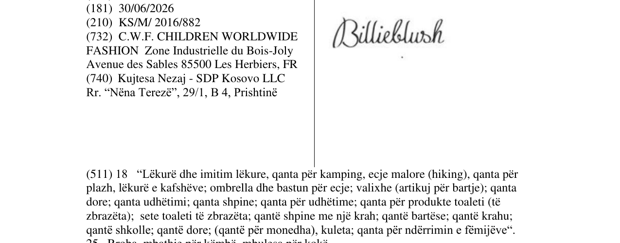 Zëri i markës Billieblush në buletin