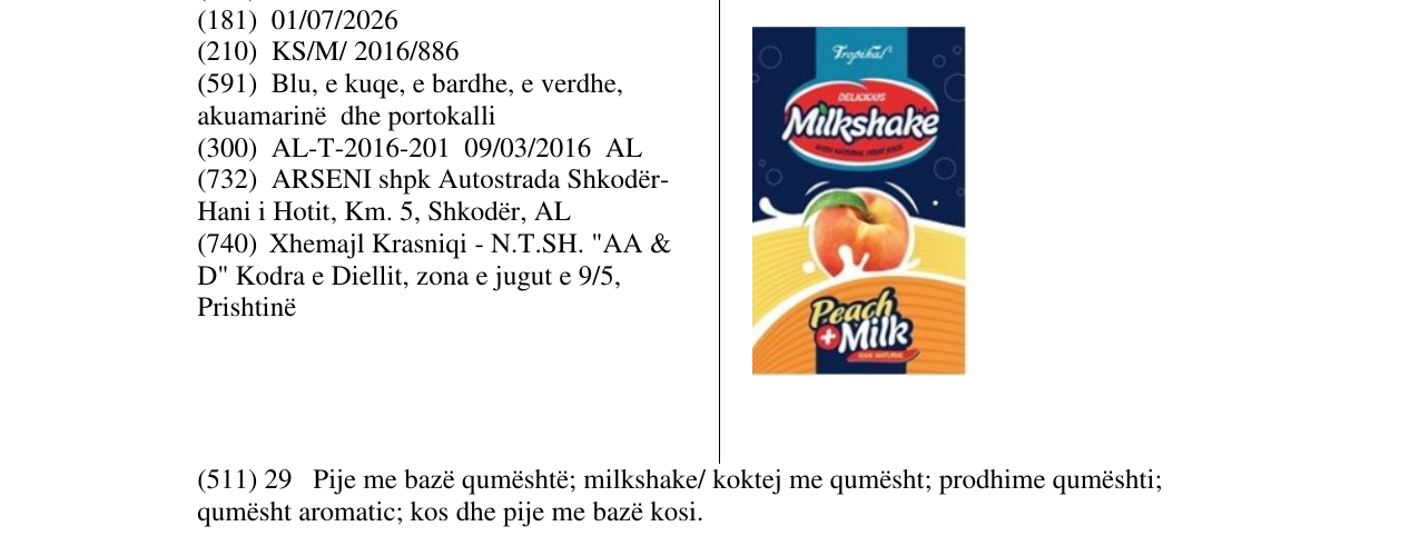 Zëri i markës Milkshake në buletin