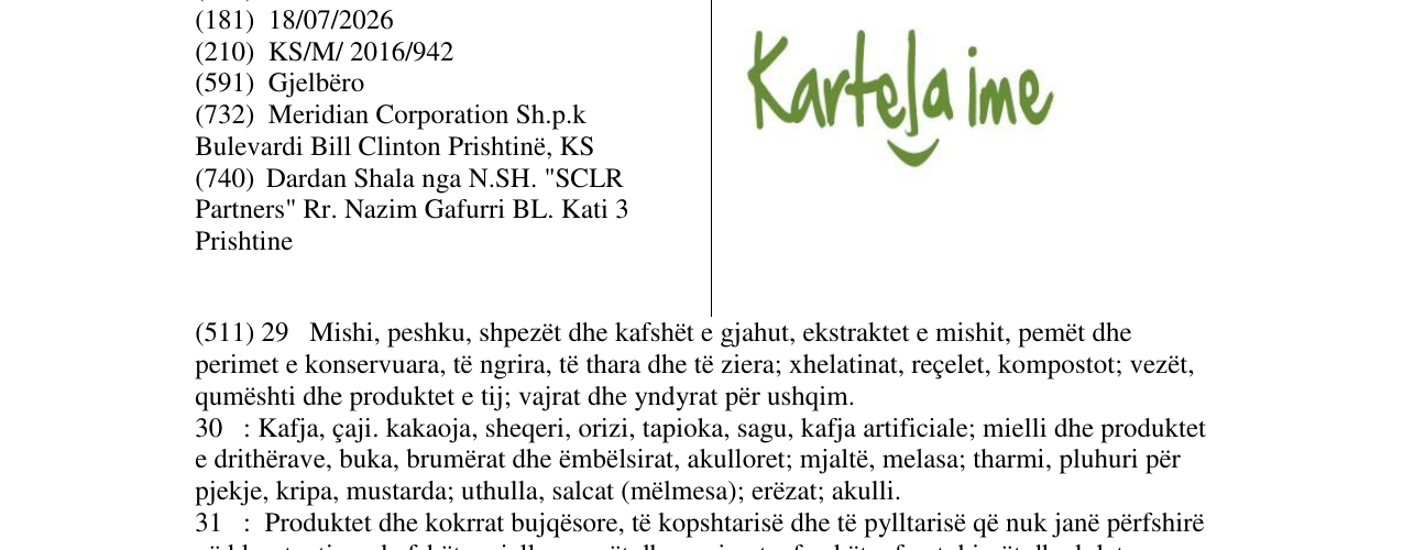 Zëri i markës Kartela ime në buletin