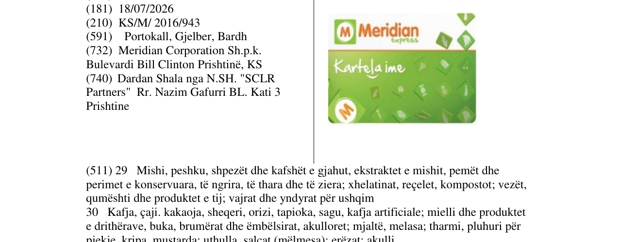 Zëri i markës M Meridian exoress kartela ime në buletin