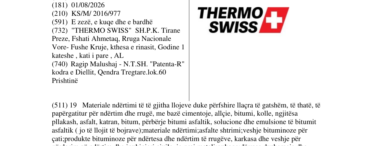 Zëri i markës THERMO SWISS + në buletin