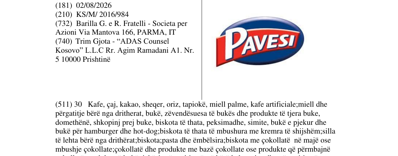 Zëri i markës PAVESI në buletin