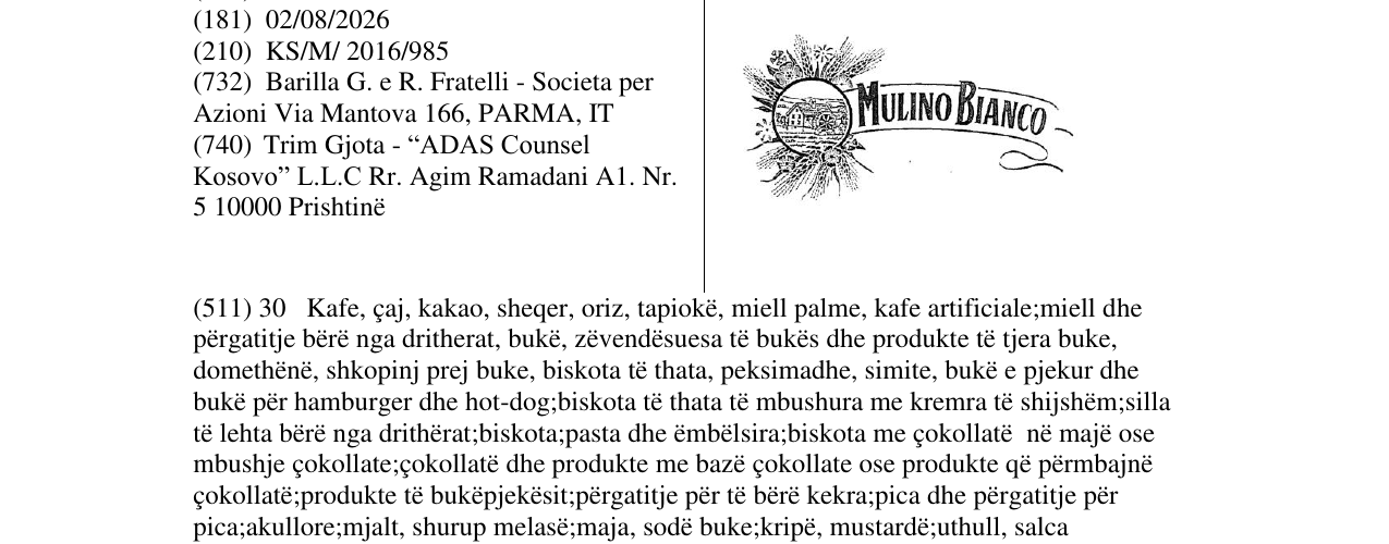 Zëri i markës MULINO BIANCO në buletin