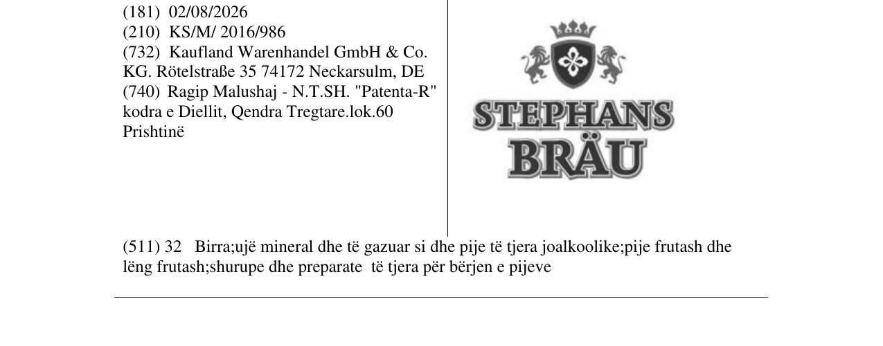 Zëri i markës STEPHANS BRAU në buletin
