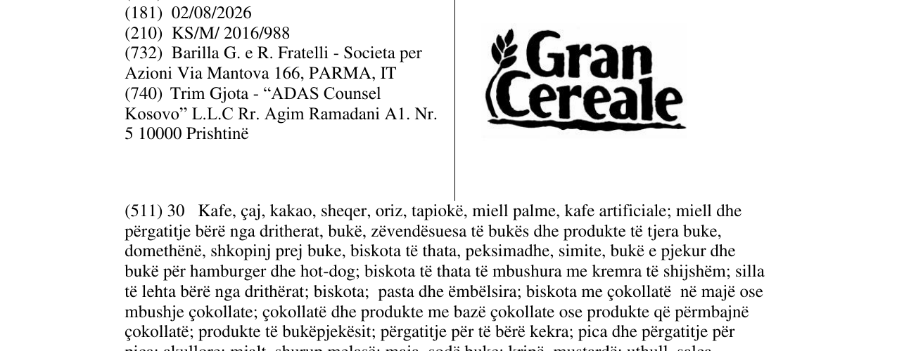 Zëri i markës Gran Cereale në buletin